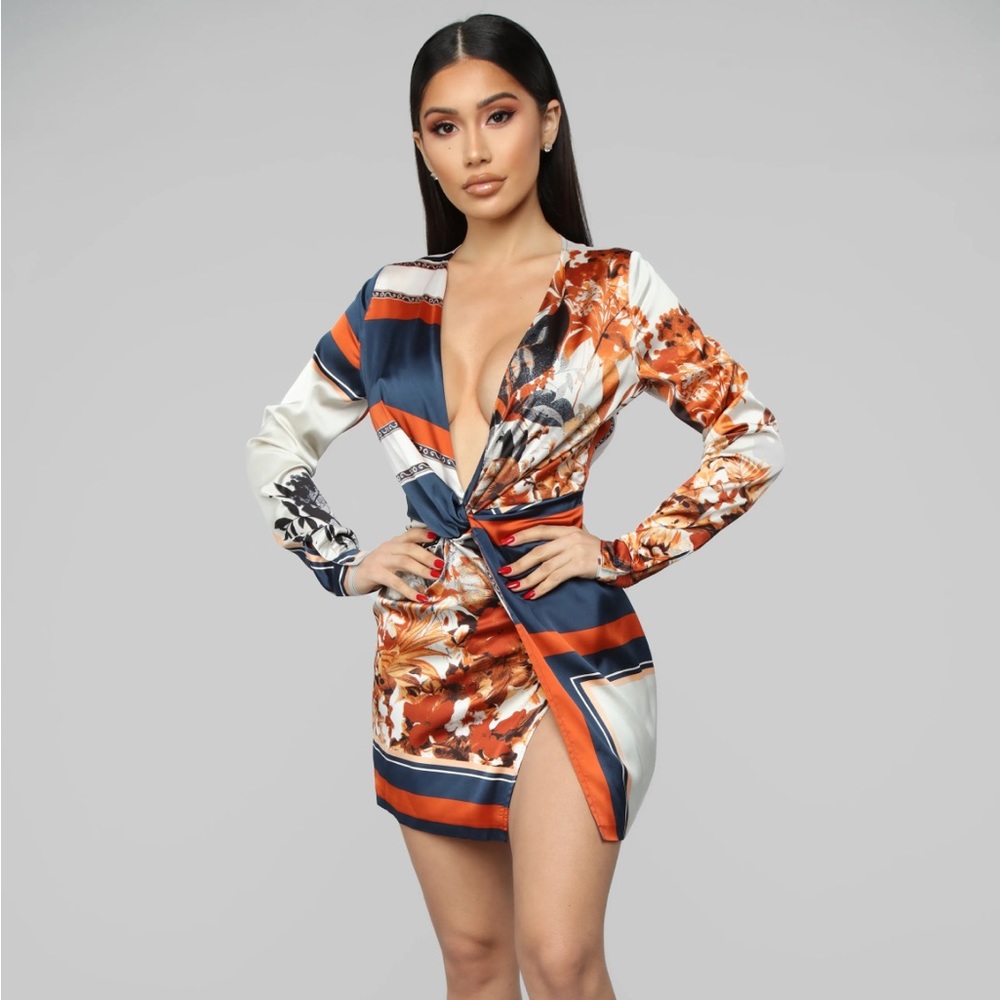 FashionNova Long Sleeve Satin Dress
